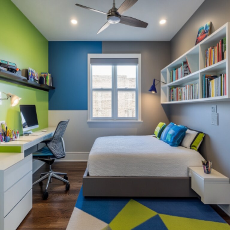 Contemporary Boys Room Design With Tri-Toned Accent Wall